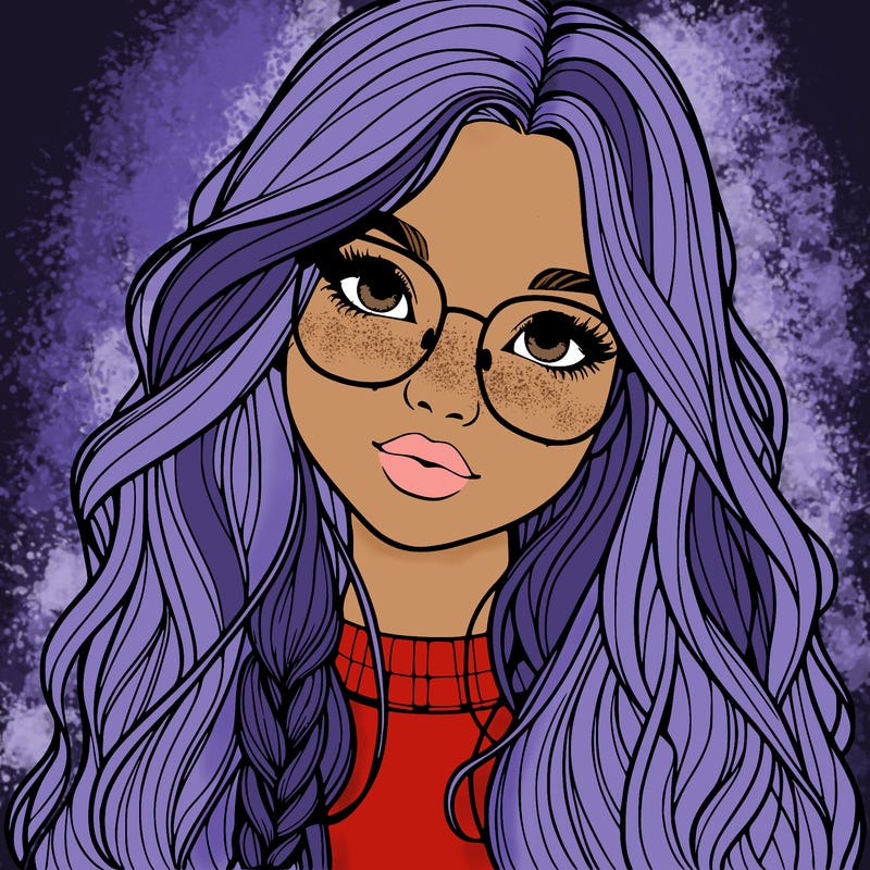 girl with long hair and freckles and glasses realistic