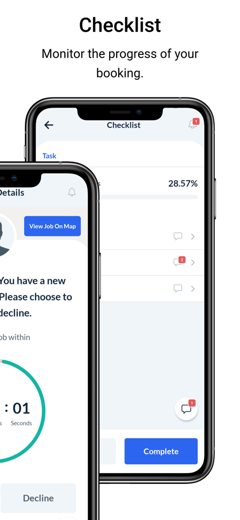Bildschirm der mobilen App BookingKoala Provider mit einer Aufgabenliste und einem Fortschrittstracker für Buchungen