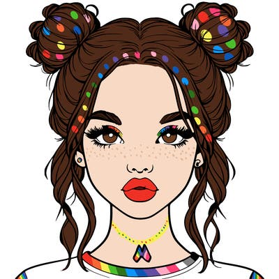 realistic girl with two buns in hair and lips