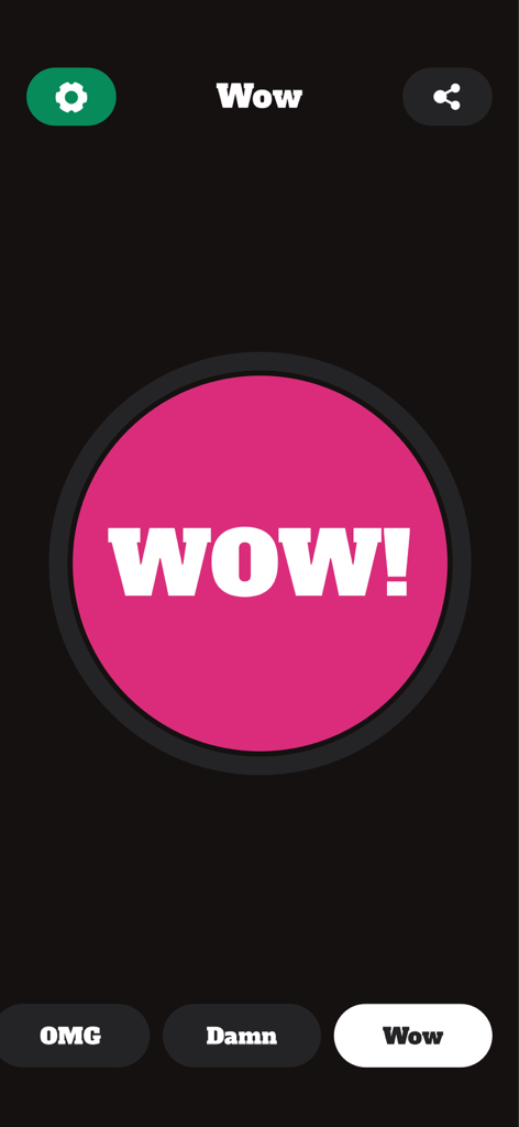Interface of the Yes Button app displaying a large pink Wow sound effect button