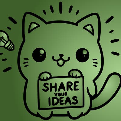 a cute cat saying share your ideas
