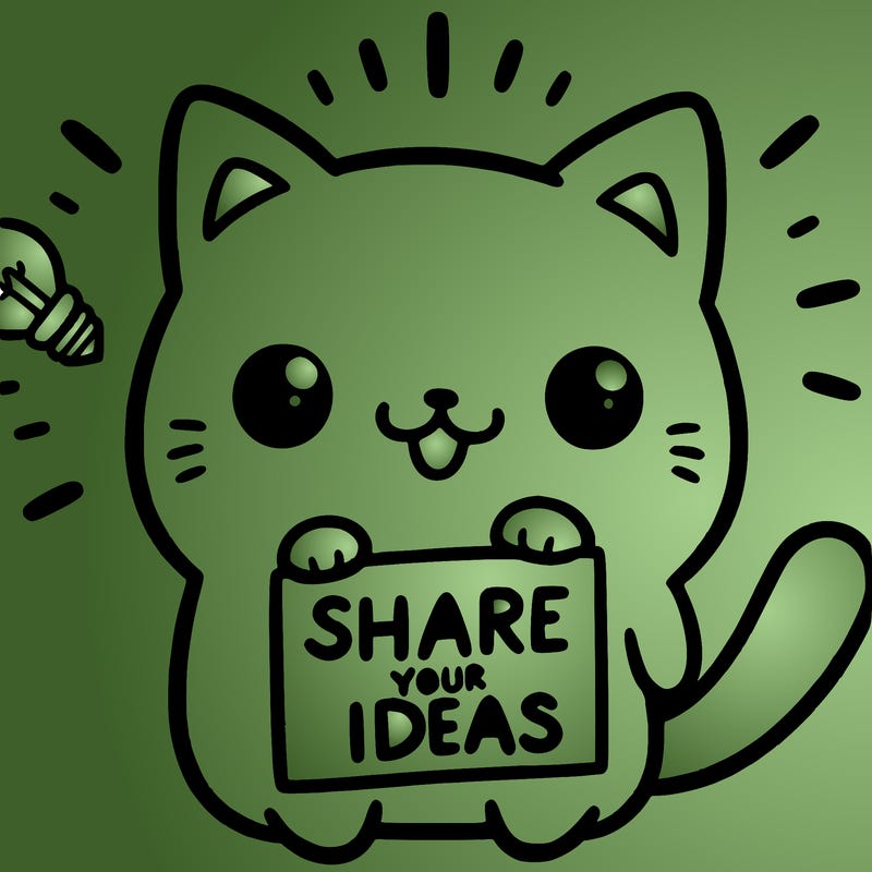 a cute cat saying share your ideas