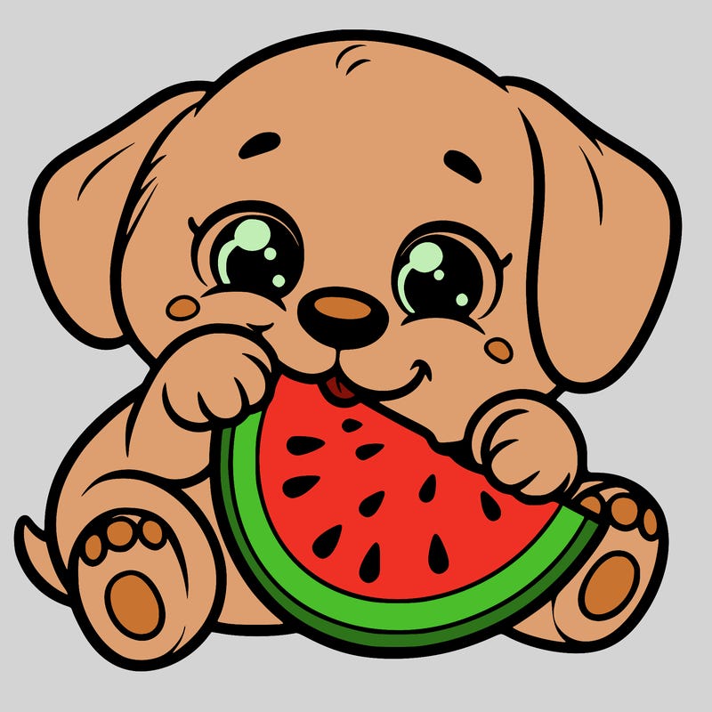 puppy eating watermelon