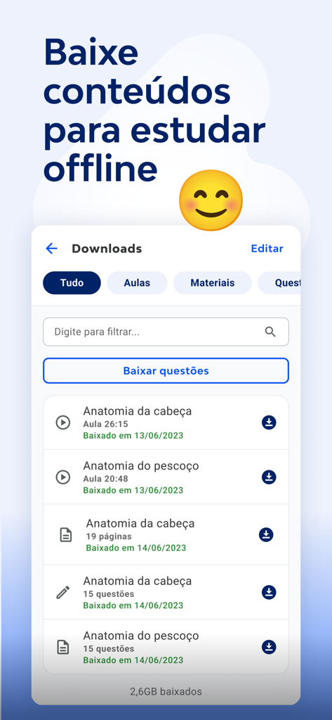 SanarFlix app screen showing downloaded medical lessons for offline study