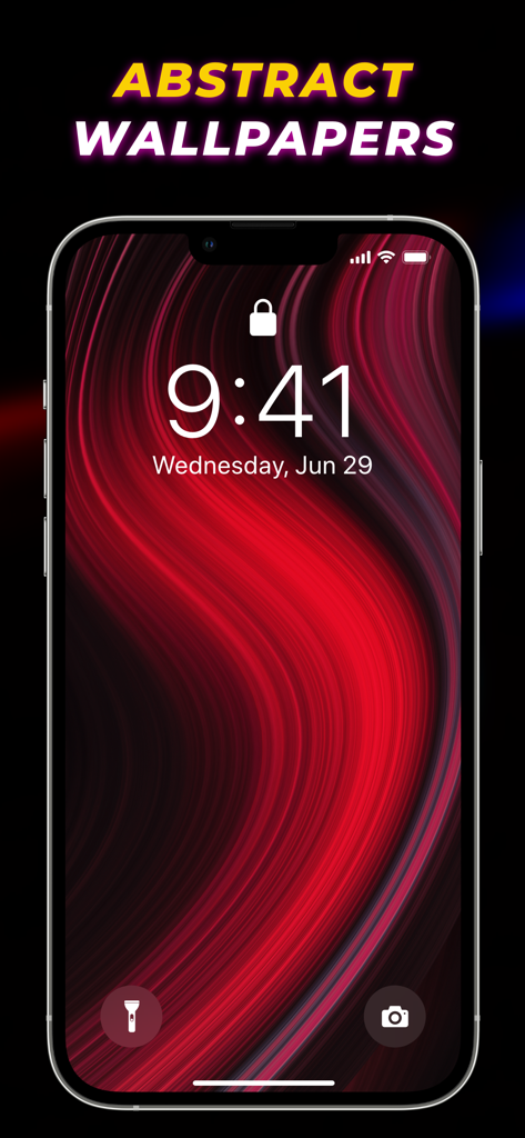 iPhone displaying an abstract red and black flowing wallpaper on the lock screen
