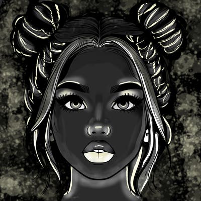 realistic girl with two buns on her hair and lips