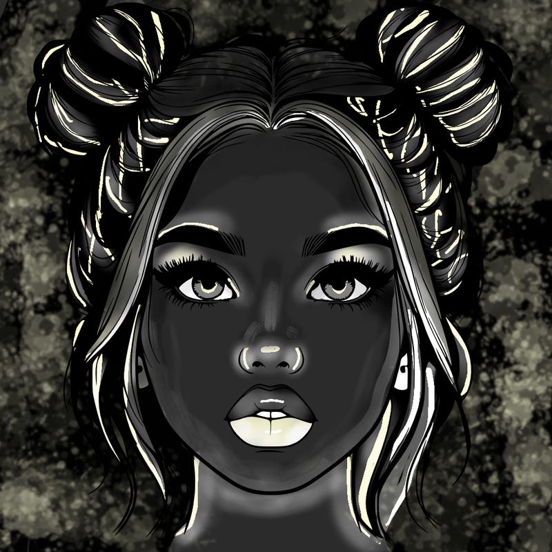 realistic girl with two buns on her hair and lips