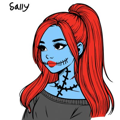 realistic girl with a high ponytail