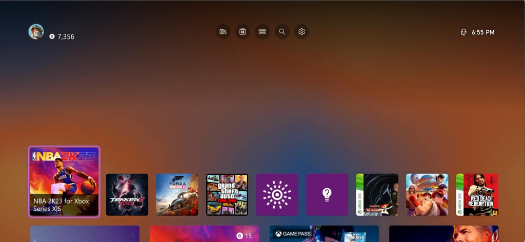 One Remote Play - Screenshot of the Xbox dashboard showing a game library on One Remote Play.