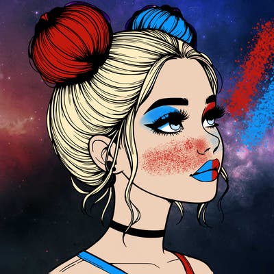 realistic girl with buns on the top of her head