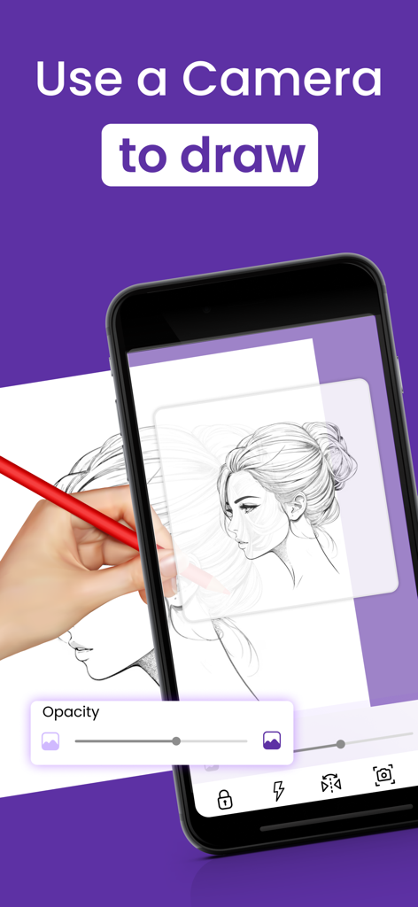 Draw : Trace & Sketch - Hand tracing a digital portrait onto paper using a smartphone AR camera feature
