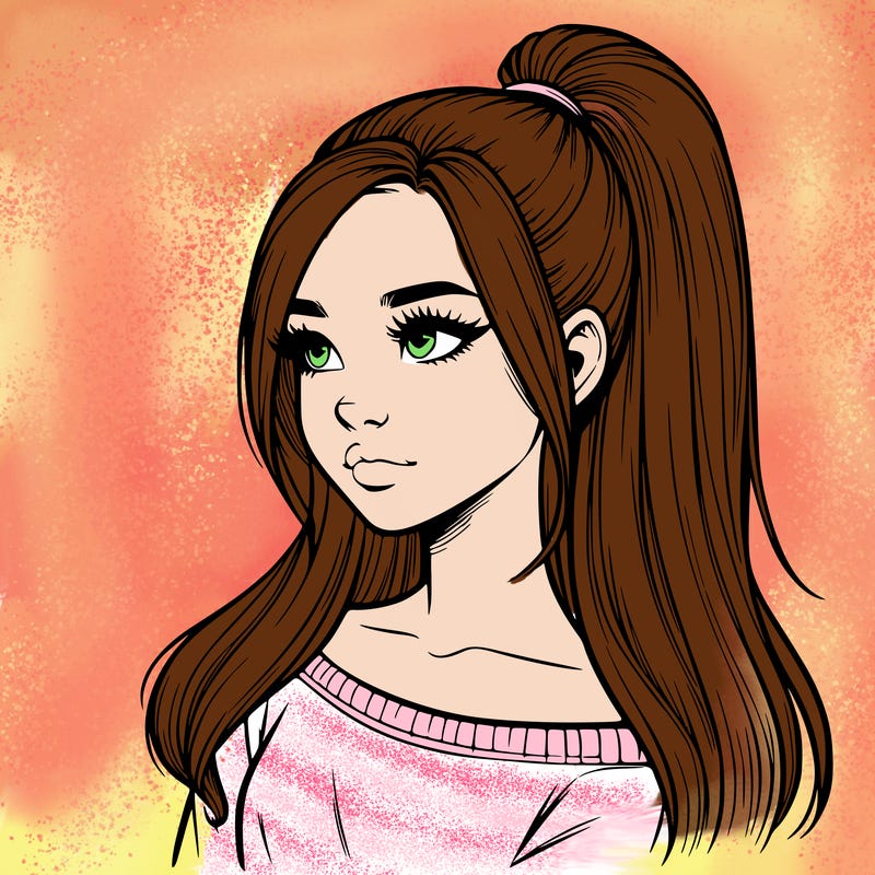 realistic girl with a high ponytail