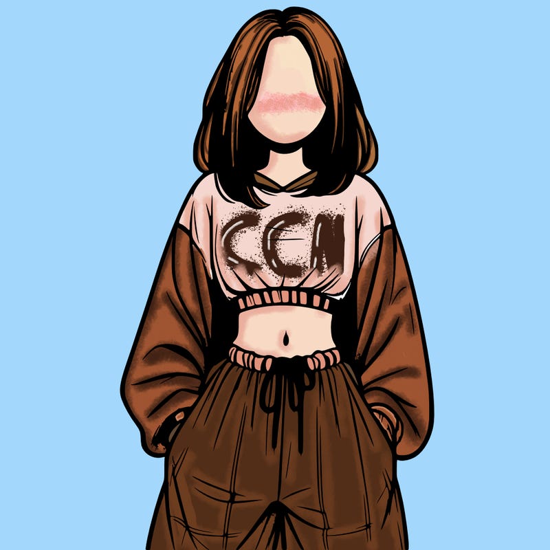 realistic girl faceless with baggy pants and a crop top