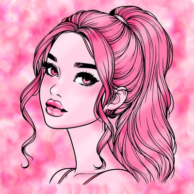 realistic girl with a ponytail on her hair and lips