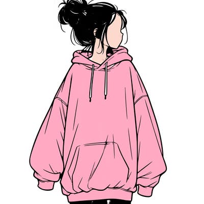 realistic girl with a oversized sweatshirt on and a bun