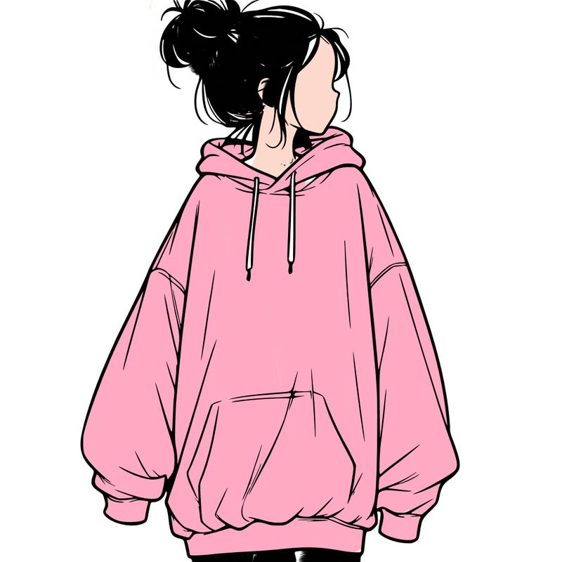 realistic girl with a oversized sweatshirt on and a bun