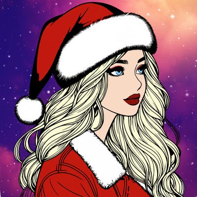 realistic girl in santa hat