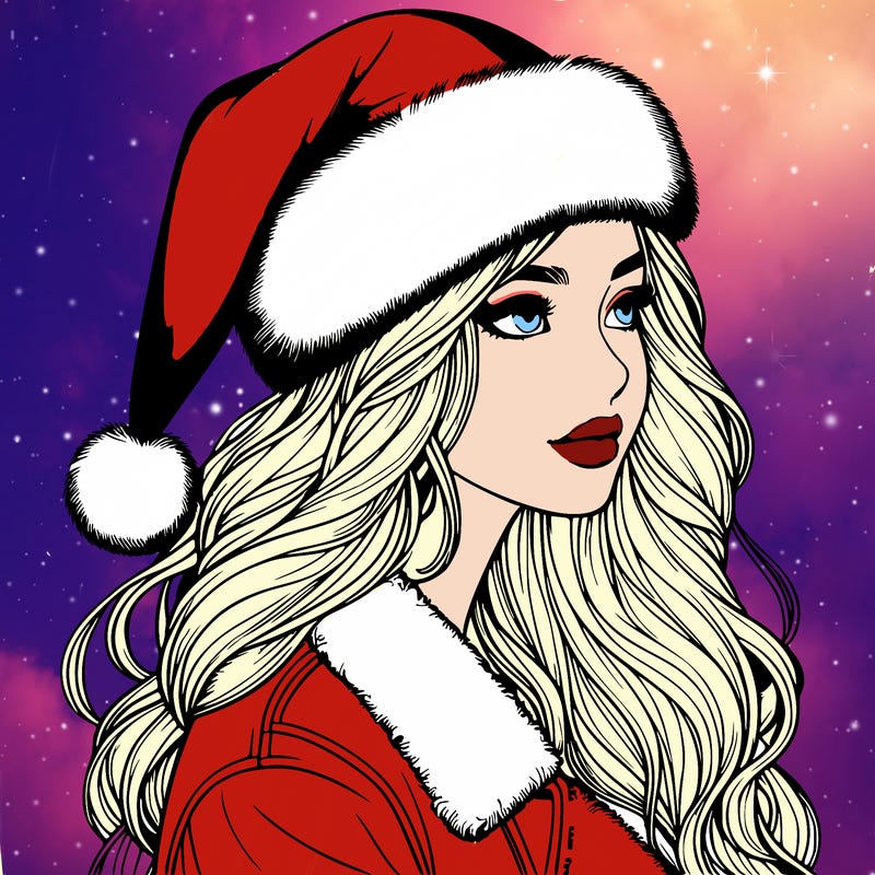realistic girl in santa hat