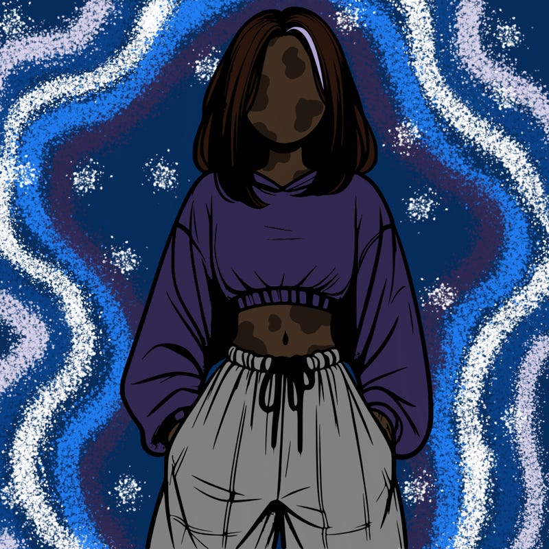 realistic girl faceless with baggy pants and a crop top