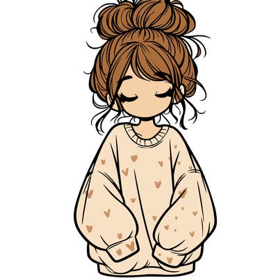 girl with baggy sweatshirt and messy bun