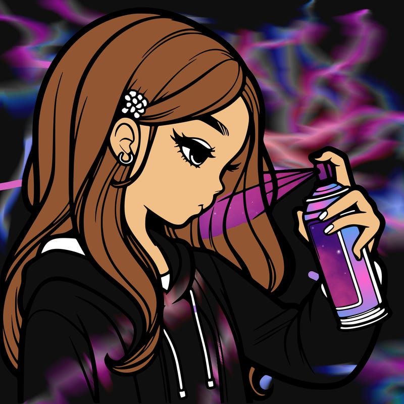 a realistic girl spray painting