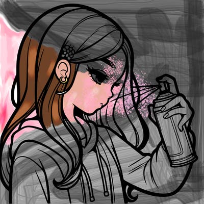 a realistic girl spray painting