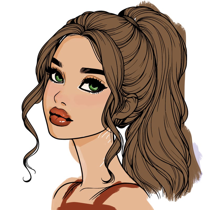 realistic girl with a ponytail on her hair and lips