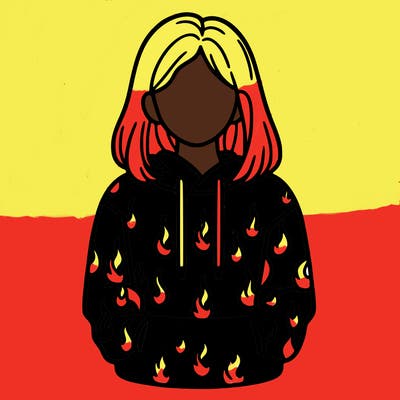 woman with fire hoodie