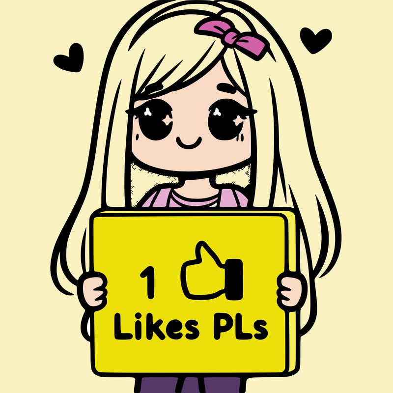 girl holding a sign saying 10 likes pls