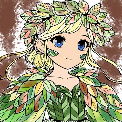 a realistic girl with a costume made of leaves