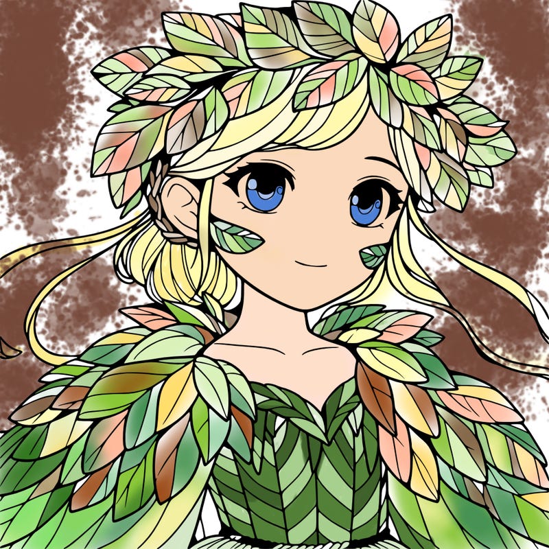 a realistic girl with a costume made of leaves