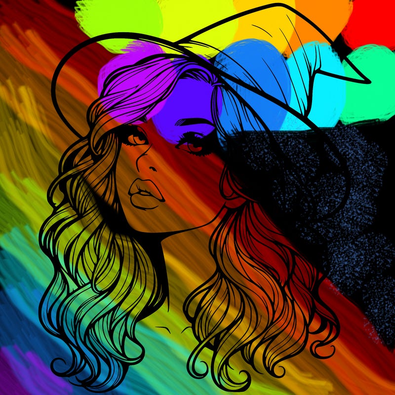 realistic witch girl with wavy hair and lips