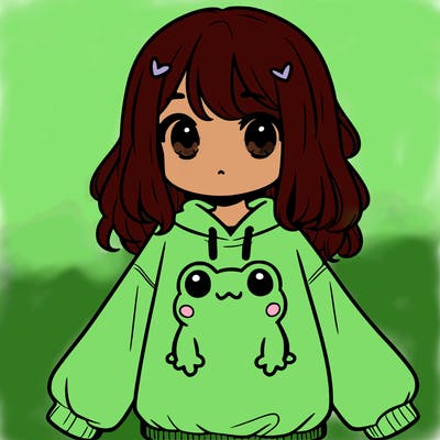 girl wearing frogging sweatshirt