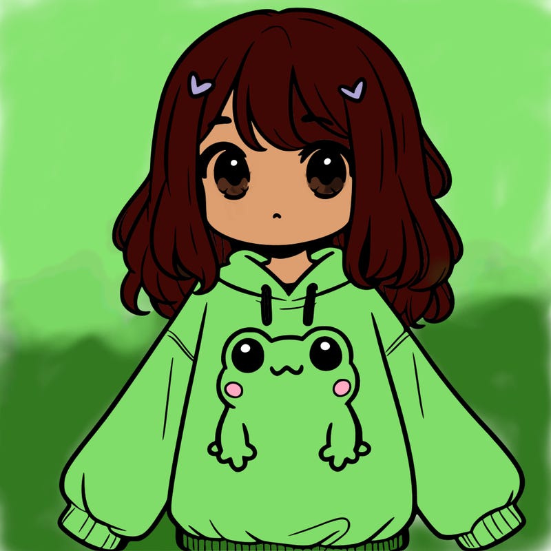 girl wearing frogging sweatshirt