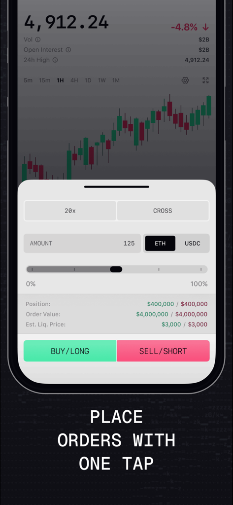 Lighter Mobile - Professional crypto trading interface for placing decentralized orders with one tap.