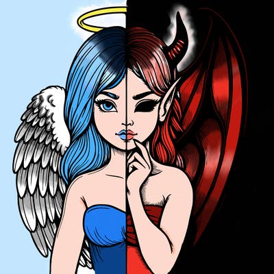 realistic angel half demon