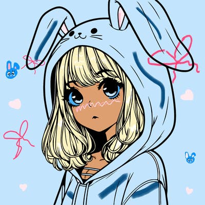 realistic girl wearing a bunny hoodie