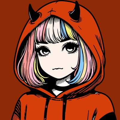 realistic girl with devil hoodie