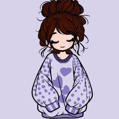 girl with baggy sweatshirt and messy bun