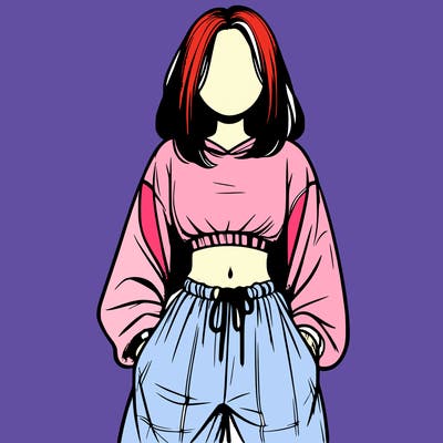 realistic girl faceless with baggy pants and a crop top