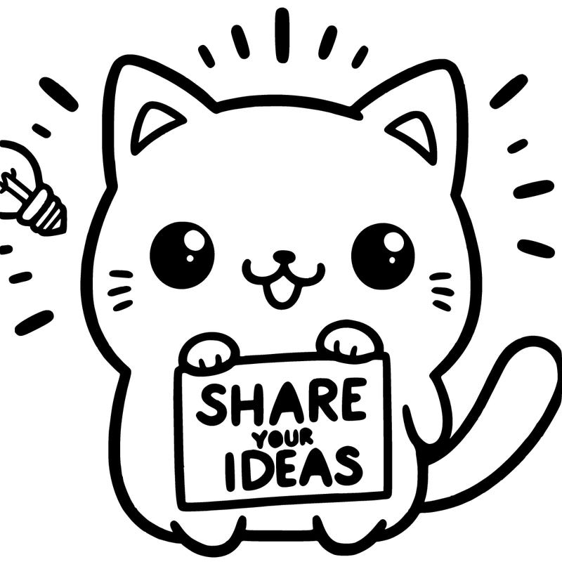 a cute cat saying share your ideas