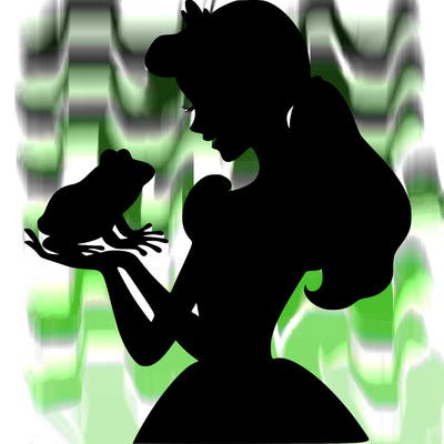 a shadow of a princess holding a frog realistic