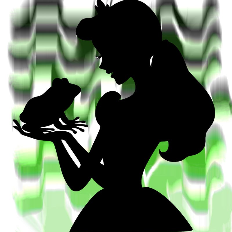 a shadow of a princess holding a frog realistic