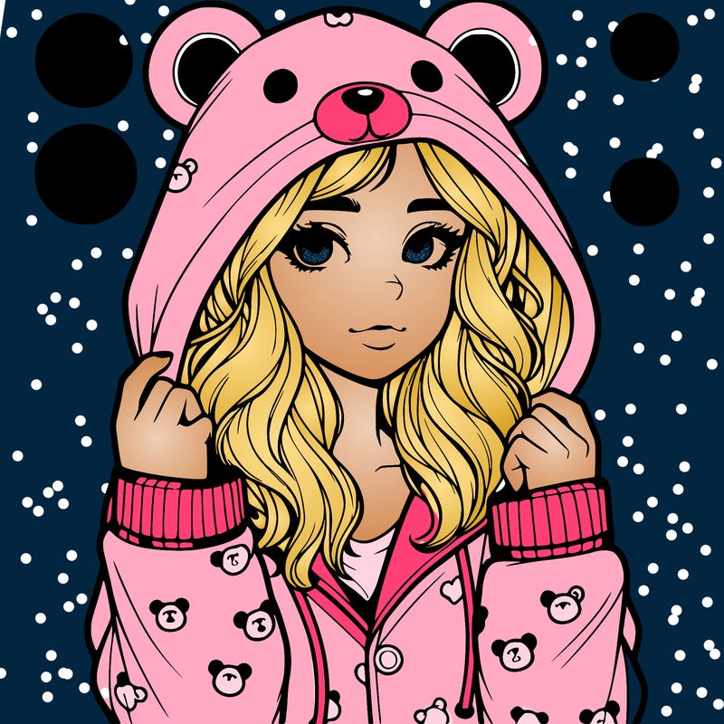 realistic girl in a animal pjs hoodie
