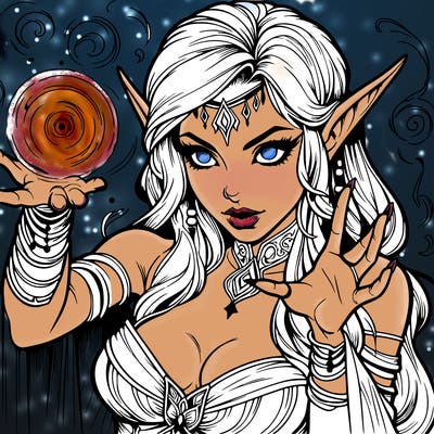 realistic scary beautiful elf sorceress casting spell