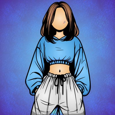 realistic girl faceless with baggy pants and a crop top
