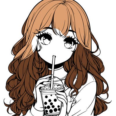 realistic girl drink a boba