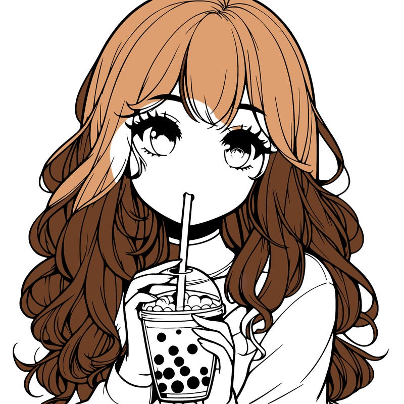 realistic girl drink a boba