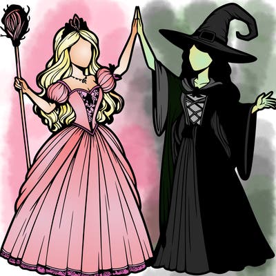 detailed realistic split of a princess and a witch
