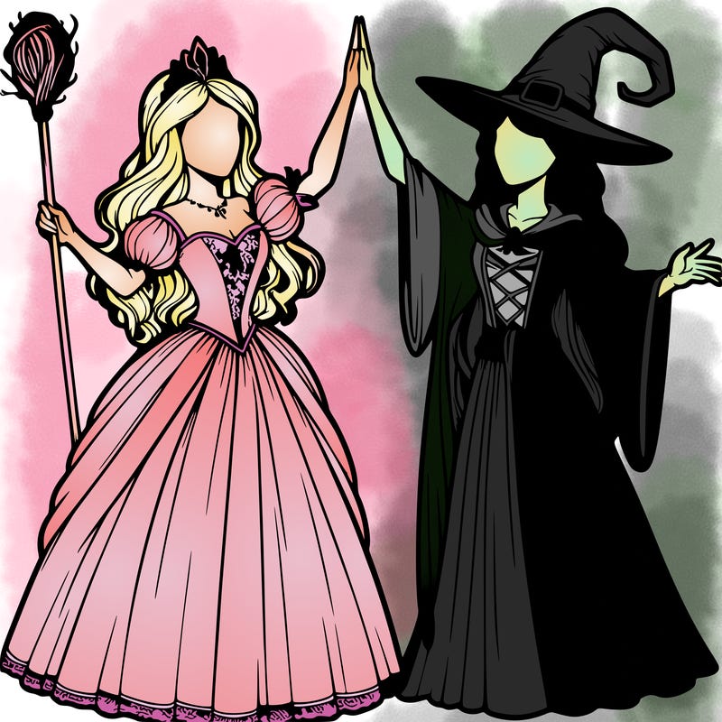 detailed realistic split of a princess and a witch